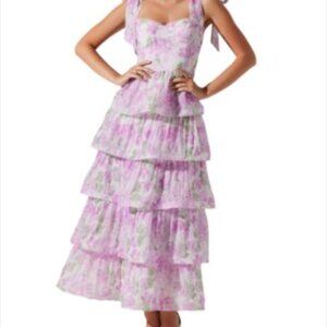 ASTR The Label Zirconia Floral Printed Tiered Maxi Dress Size Small